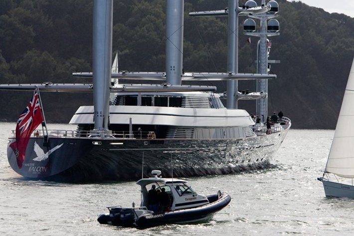 Super yacht Maltese Falcon leaving the port